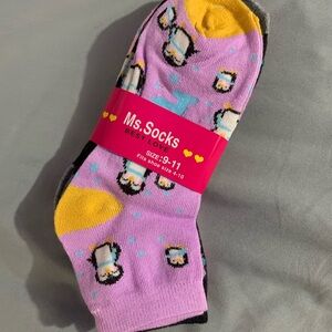 Penguin Patterned Socks - Purple and Yellow
